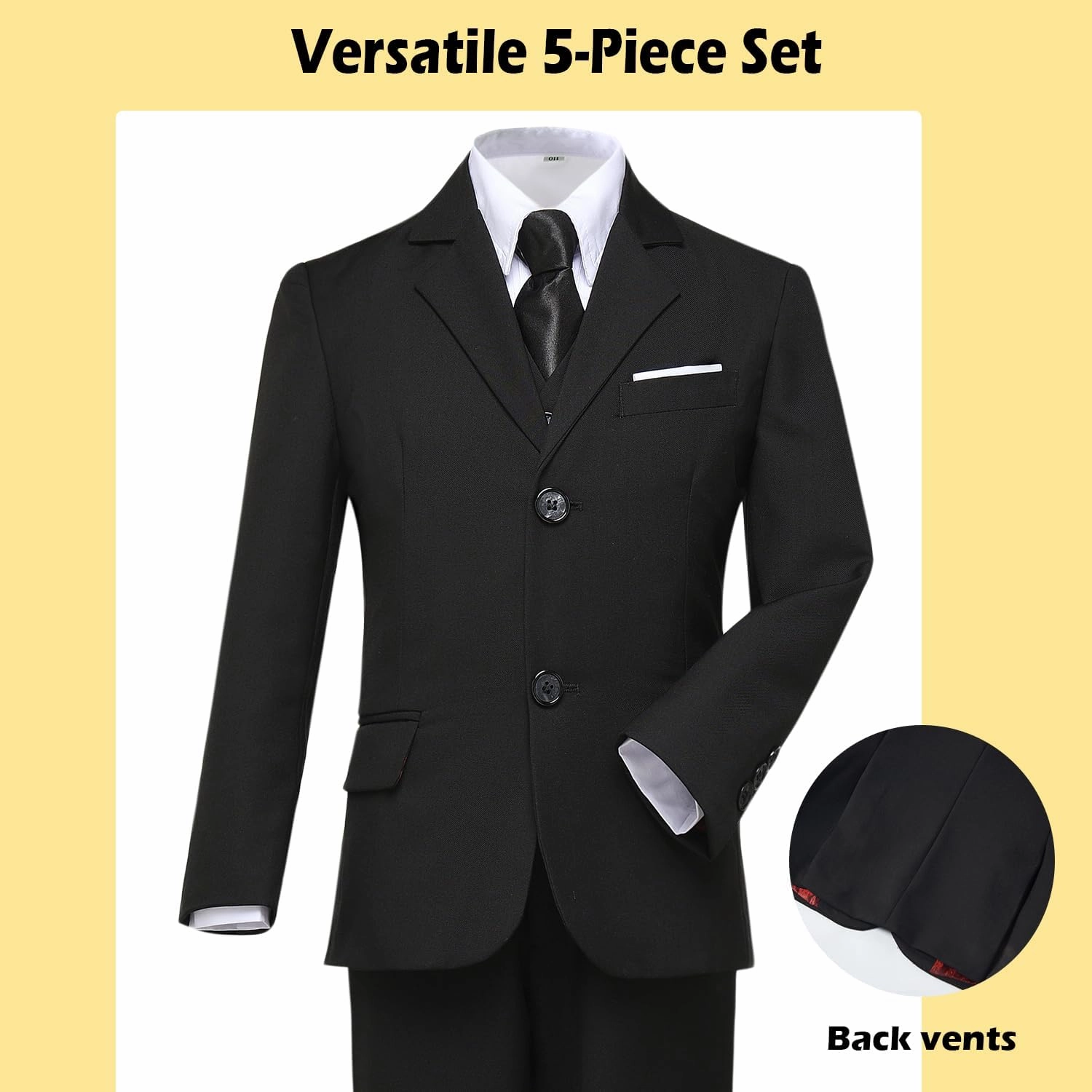 Boys’ Formal Suit 5 Piece Set, Toddler Tuxedos for Wedding, Suits for Teens Boy Dress School Clothes