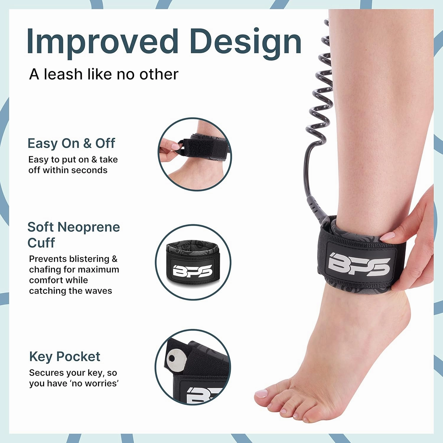 BPS ‘Storm’ Premium 7.2mm Coil SUP Leash Paddleboard Ankle Leash Quick Release Tab, with Waterproof Waist Bag Longboard Surfboard Stand-up Paddleboard Accessories