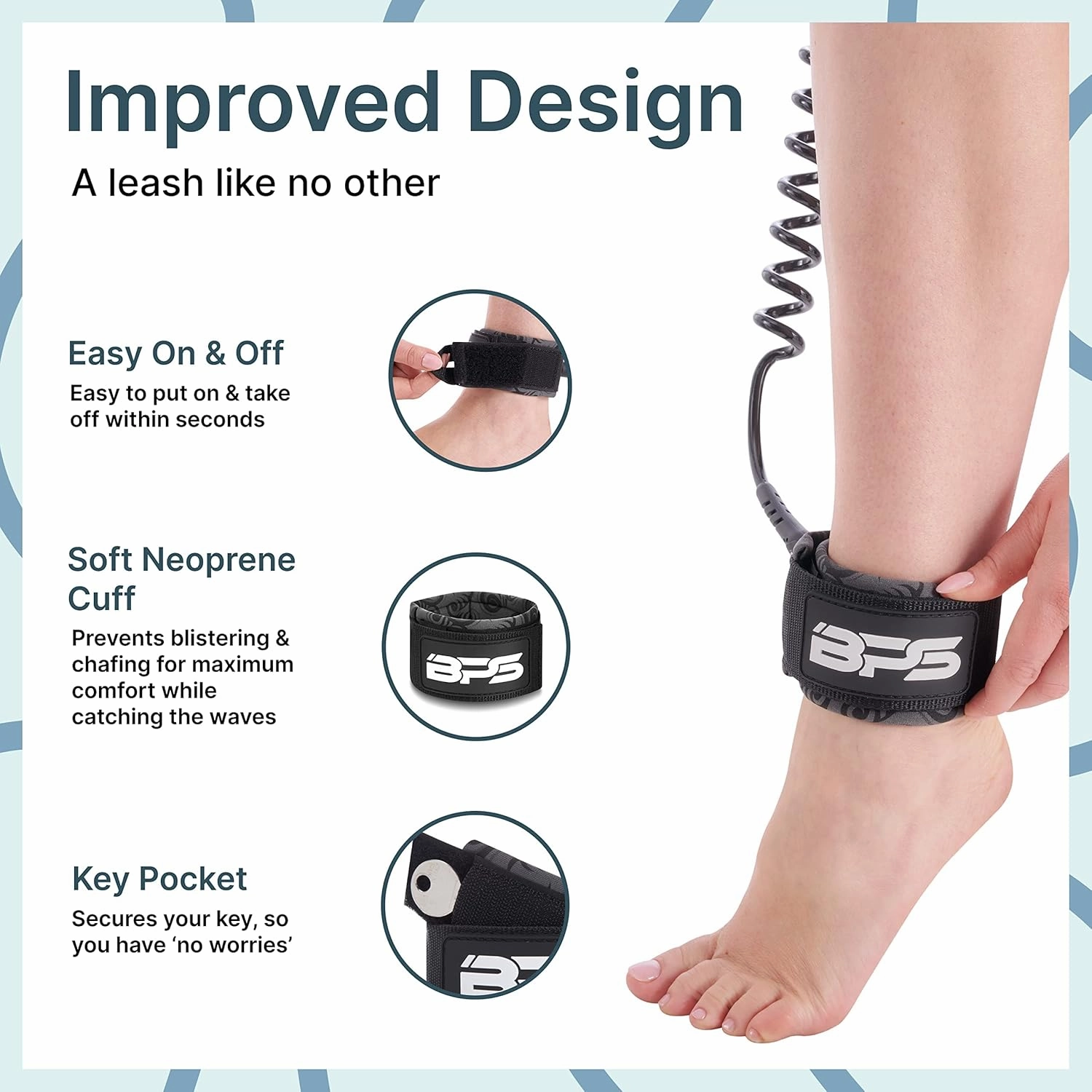 BPS ‘Storm’ Premium 7.2mm Coil SUP Leash Paddleboard Ankle Leash Quick Release Tab, with Waterproof Waist Bag Longboard Surfboard Stand-up Paddleboard Accessories