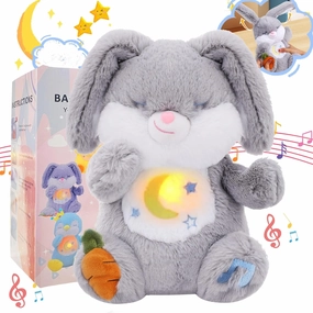 Breathing Stuffed Animal, Soothe Snuggle Bunny Plush, Sleep Buddy Soothing Breathing Stuffed Bunny for Anxiety Adults and Kids, Easter Bunny Gifts with Realistic Breathing and Lights Music