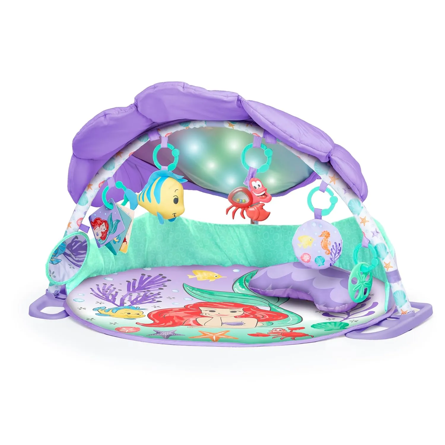 Bright Starts Disney Baby The Little Mermaid Twinkle Trove Light-Up Musical Baby Activity Gym with Tummy Time Pillow, Newborn 