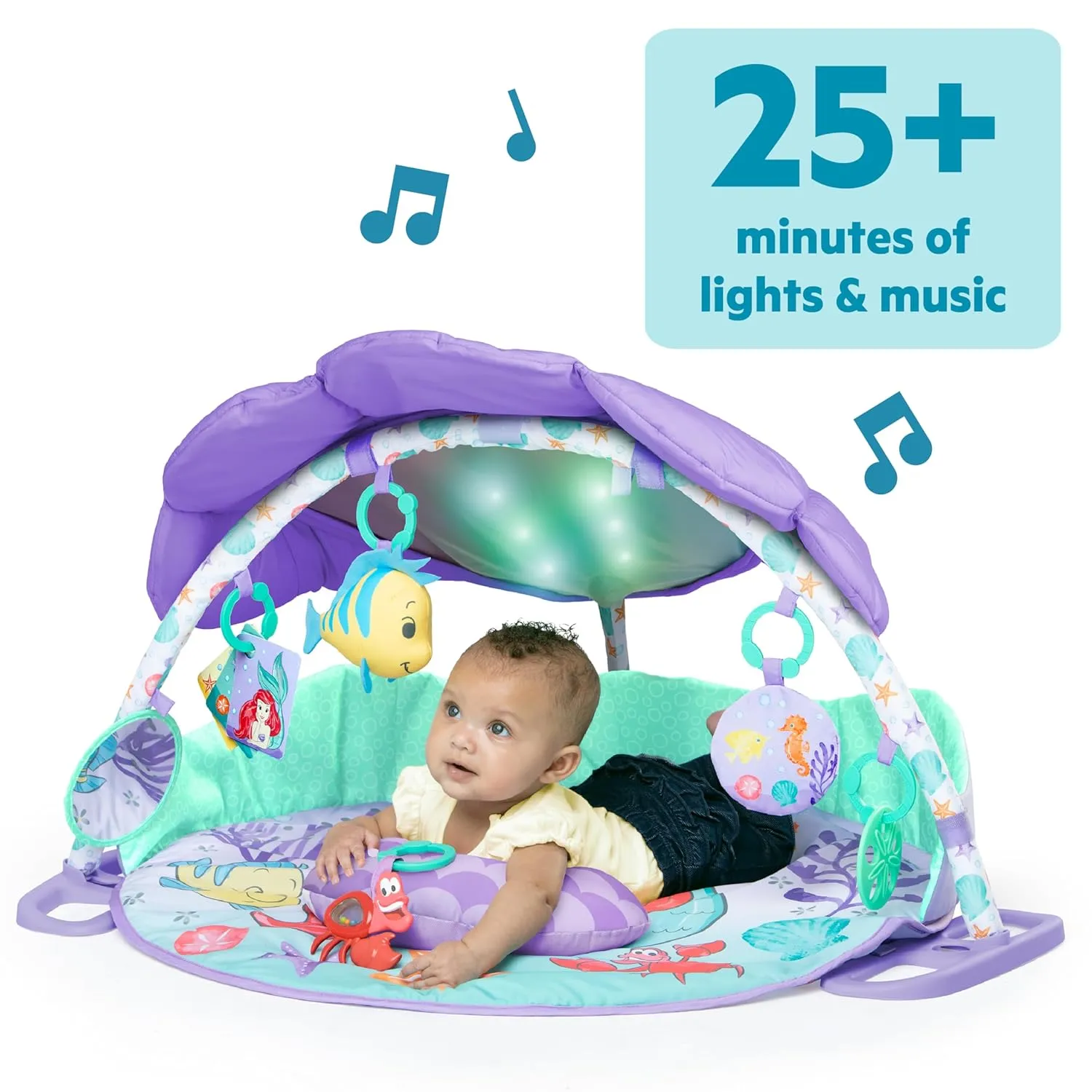 Bright Starts Disney Baby The Little Mermaid Twinkle Trove Light-Up Musical Baby Activity Gym with Tummy Time Pillow, Newborn 