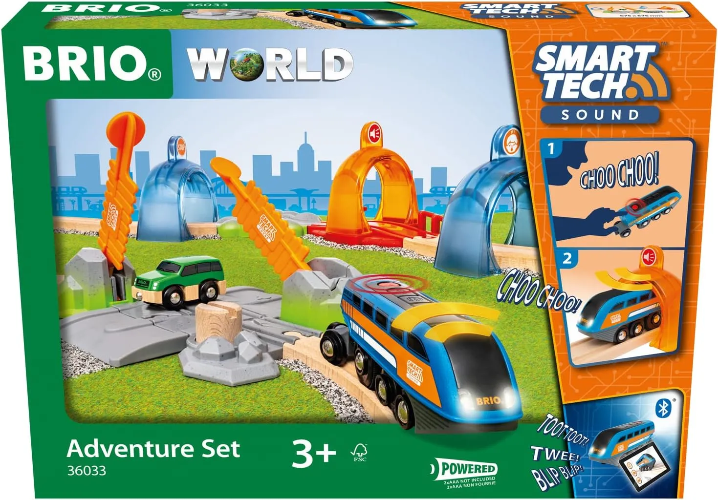 BRIO 36033 Smart Tech Sound Adventure Set - Interactive Wooden Train Set Including Smart Tech Sound Loco and Adventure Train Crossing - from 3 Years [Exclusive to Amazon]