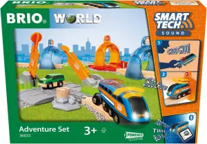 BRIO 36033 Smart Tech Sound Adventure Set - Interactive Wooden Train Set Including Smart Tech Sound Loco and Adventure Train Crossing - from 3 Years [Exclusive to Amazon]