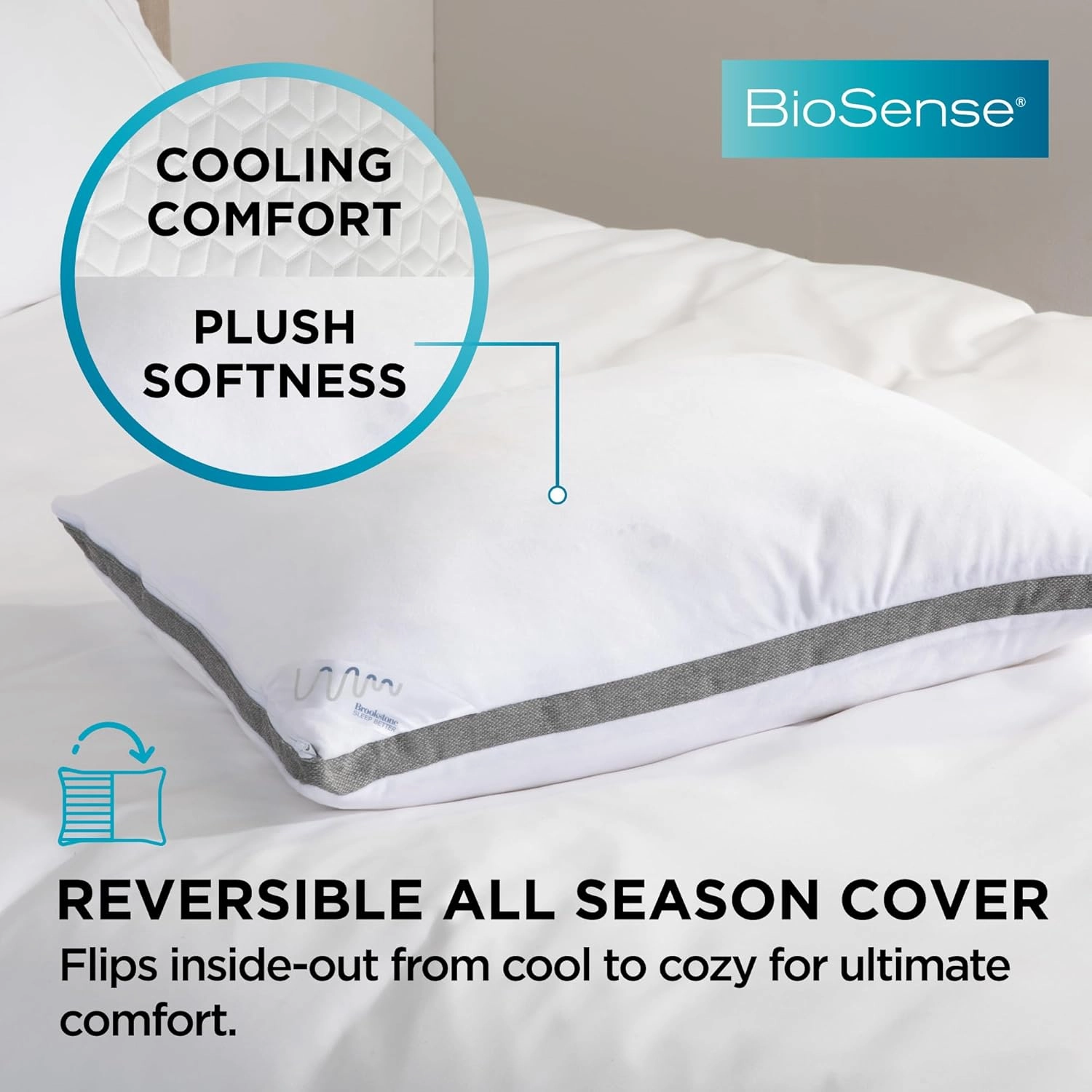 Brookstone 2-in-1 Comfort Memory Foam Pillow with Better Than Down Fill for Firm Yet Plush Feel - Innovative Hybrid Design Soft Bed Pillow with Dual-Sided Cool & Warmth Comfort All Seasons