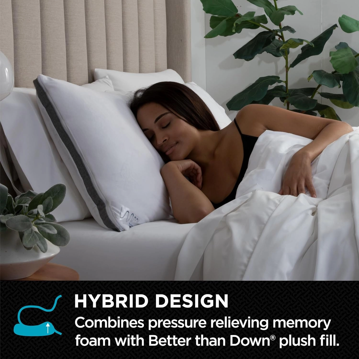 Brookstone 2-in-1 Comfort Memory Foam Pillow with Better Than Down Fill for Firm Yet Plush Feel - Innovative Hybrid Design Soft Bed Pillow with Dual-Sided Cool & Warmth Comfort All Seasons