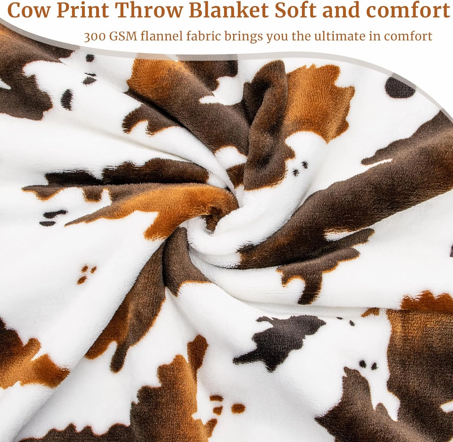 Brown Cow Print Blanket Twin Lightweight Couch Blankets Soft Warm Plush Fleece Throw All Season Bedding Cow Gift for Adults Couples Mom Dad Camping 60" x 80"