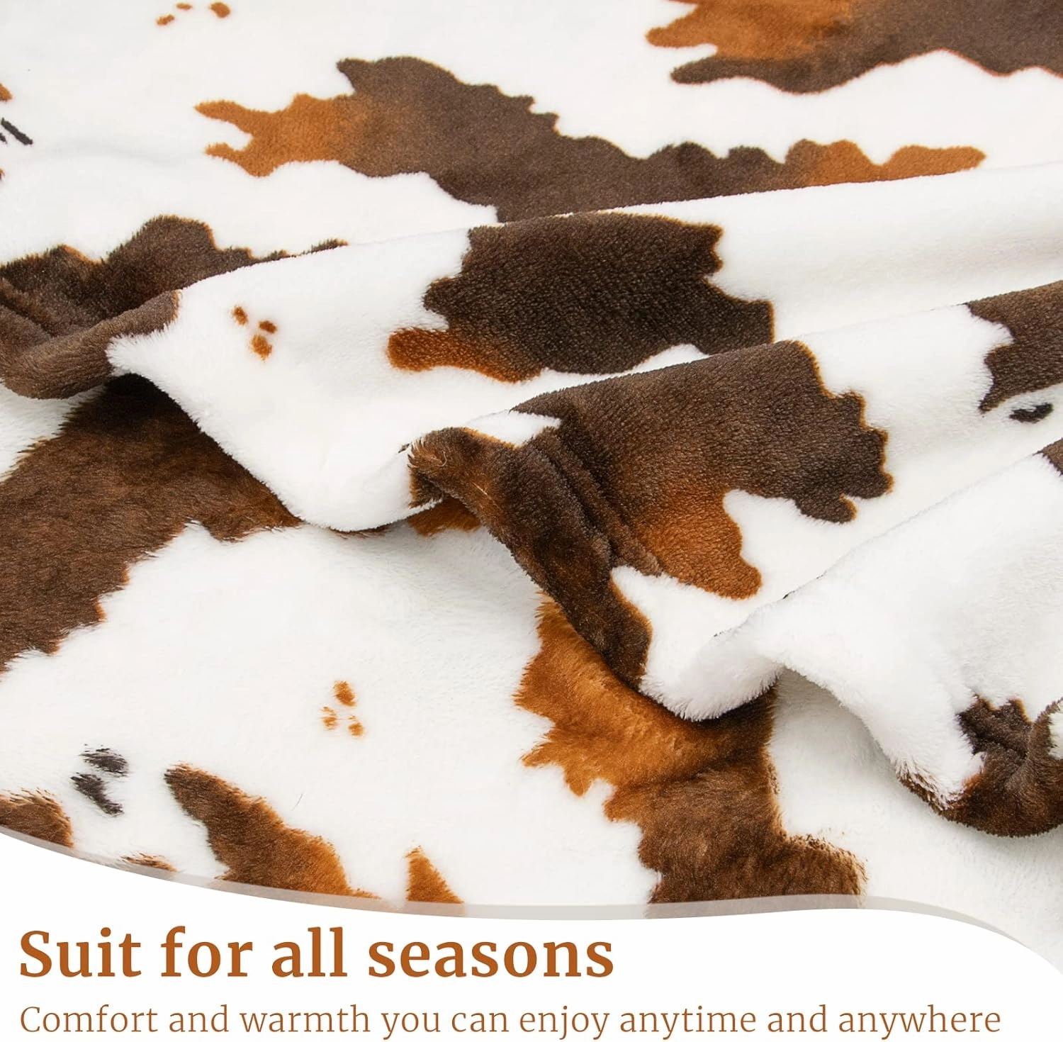 Brown Cow Print Blanket Twin Lightweight Couch Blankets Soft Warm Plush Fleece Throw All Season Bedding Cow Gift for Adults Couples Mom Dad Camping 60" x 80"