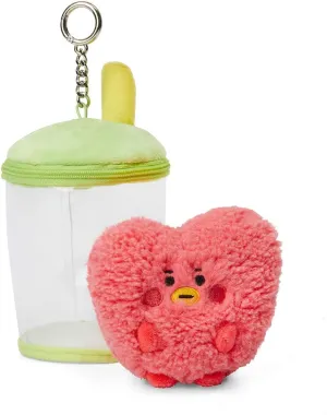 BT21 Baby Series TATA Character Bubble Tea Soft Plush Stuffed Animal Keychain Key Ring Bag Charm, Red