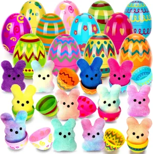 Bunny Gifts for Kids - 24 PCS Prefilled Eggs with Plush Bunny Toys for Kids, Perfect Party Favors for Toddlers, Egg Hunt Party Favors for Boys and Girls, Classroom Prize Supplies, Ideal Gifts for Teen