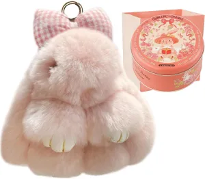 Bunny Lulu Keychain with Tin & Bag Rabbit Fur Bunny Lulu Keychain With Bow for Women Cute Soft Plush Accessory