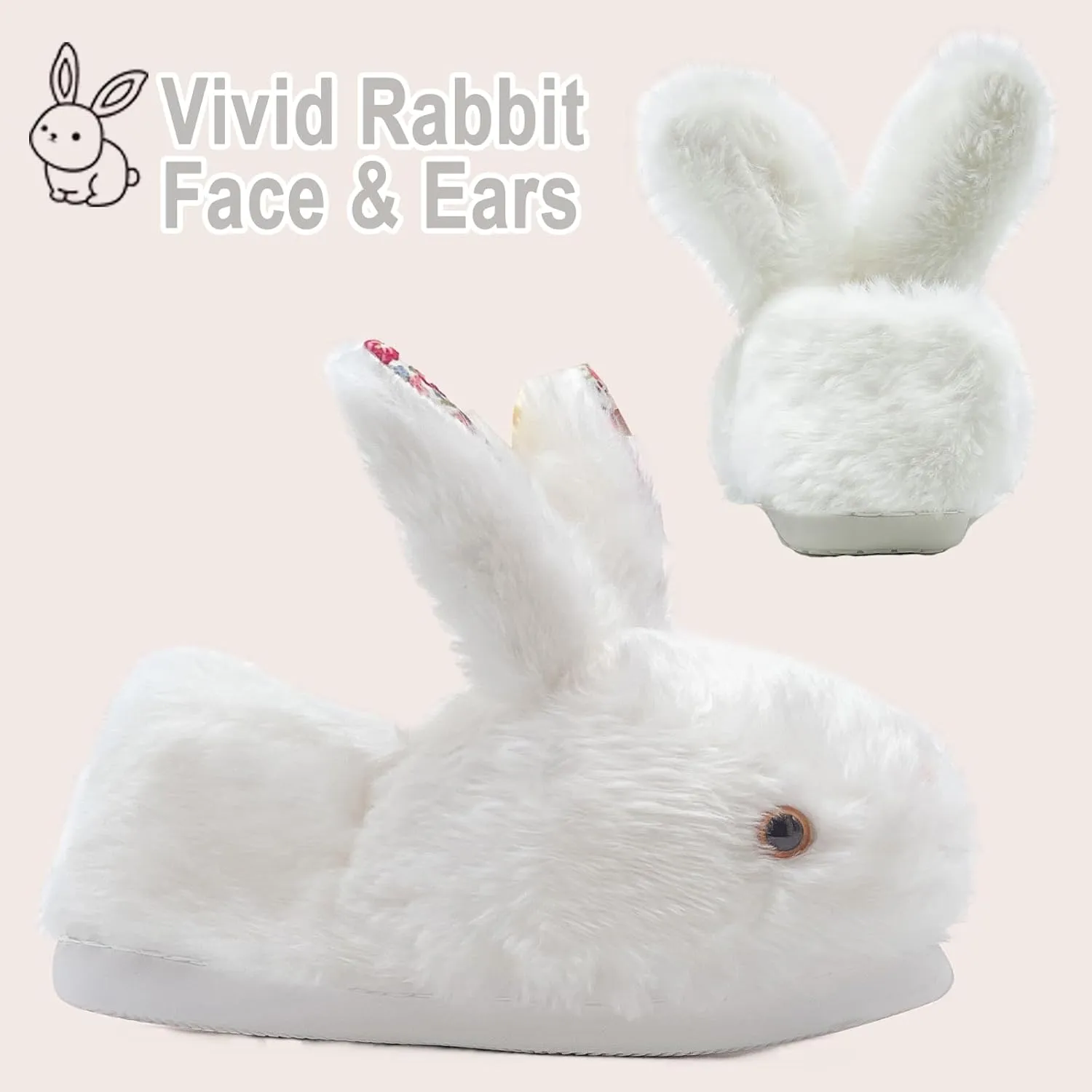 Bunny Slippers for Women, Cute Animal Fluffy Slippers Fuzzy House Shoes Plush Warm Winter Slippers Rabbit Home Bedroom Shoes Indoor & Outdoor