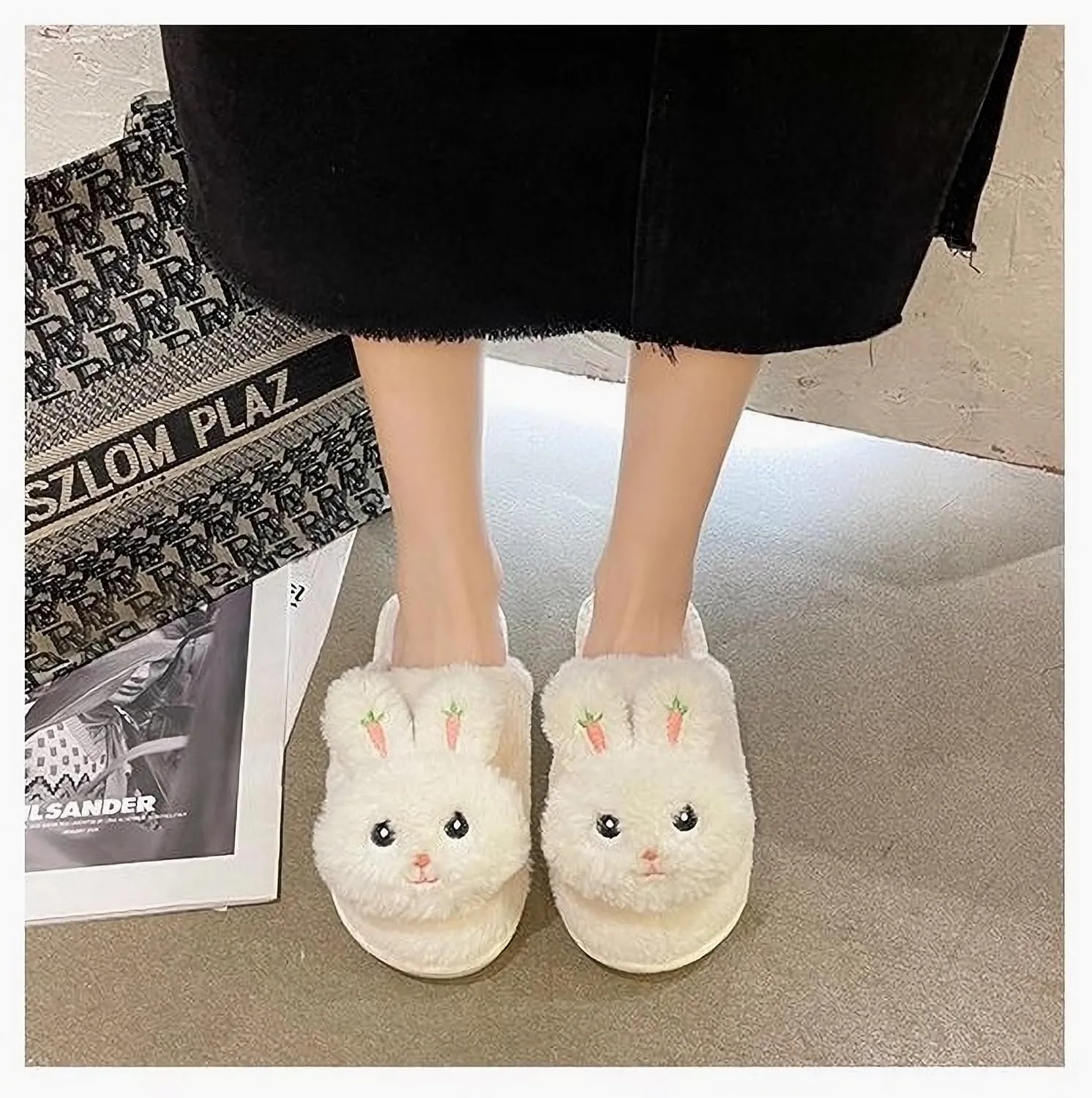 Bunny Slippers Funny Animal Slippers Bunny Indoor Warm Plush Slippers Cute Kawaii Cartoon Rabbit House Slippers Birthday Holiday Gifts for Girls Ladies
