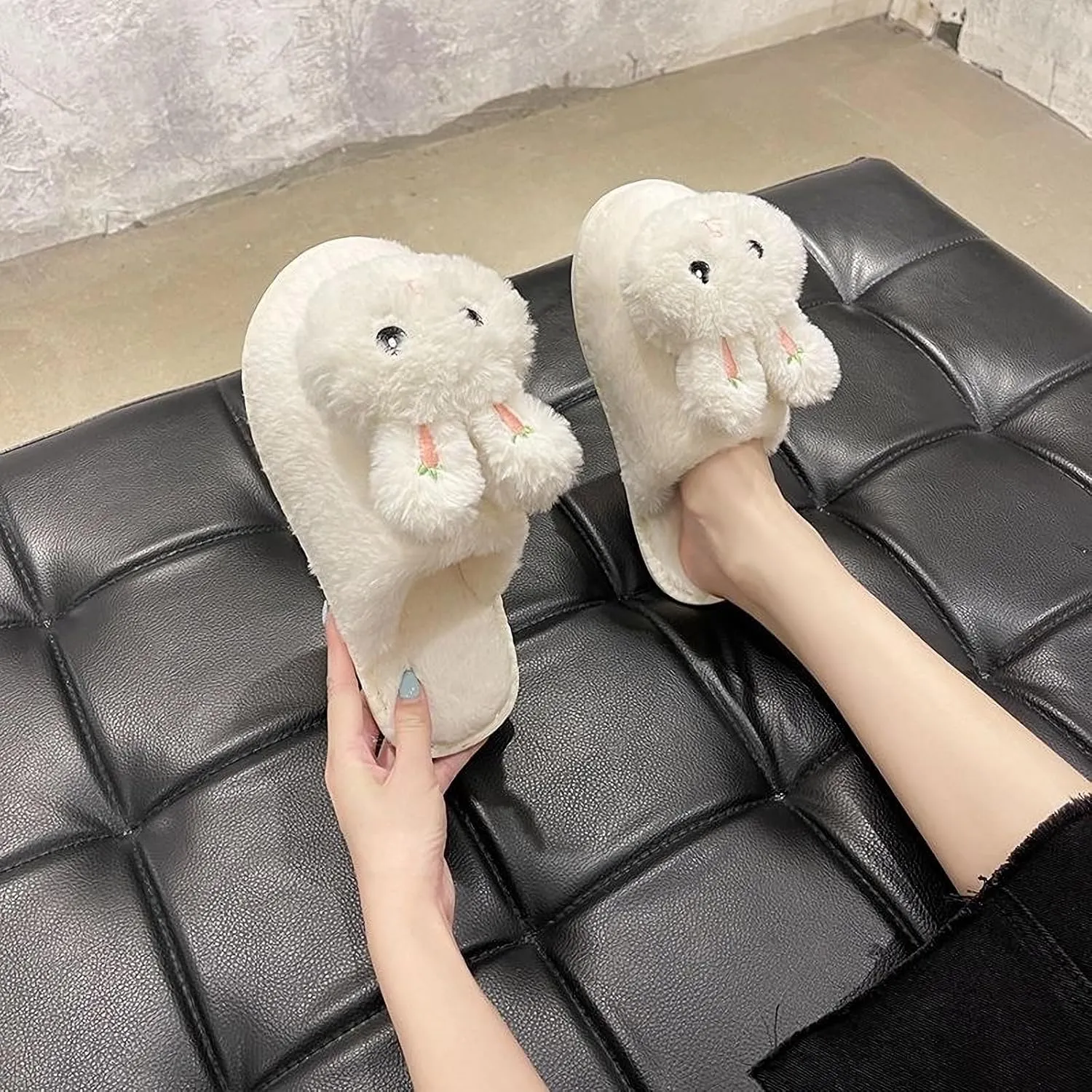 Bunny Slippers Funny Animal Slippers Bunny Indoor Warm Plush Slippers Cute Kawaii Cartoon Rabbit House Slippers Birthday Holiday Gifts for Girls Ladies