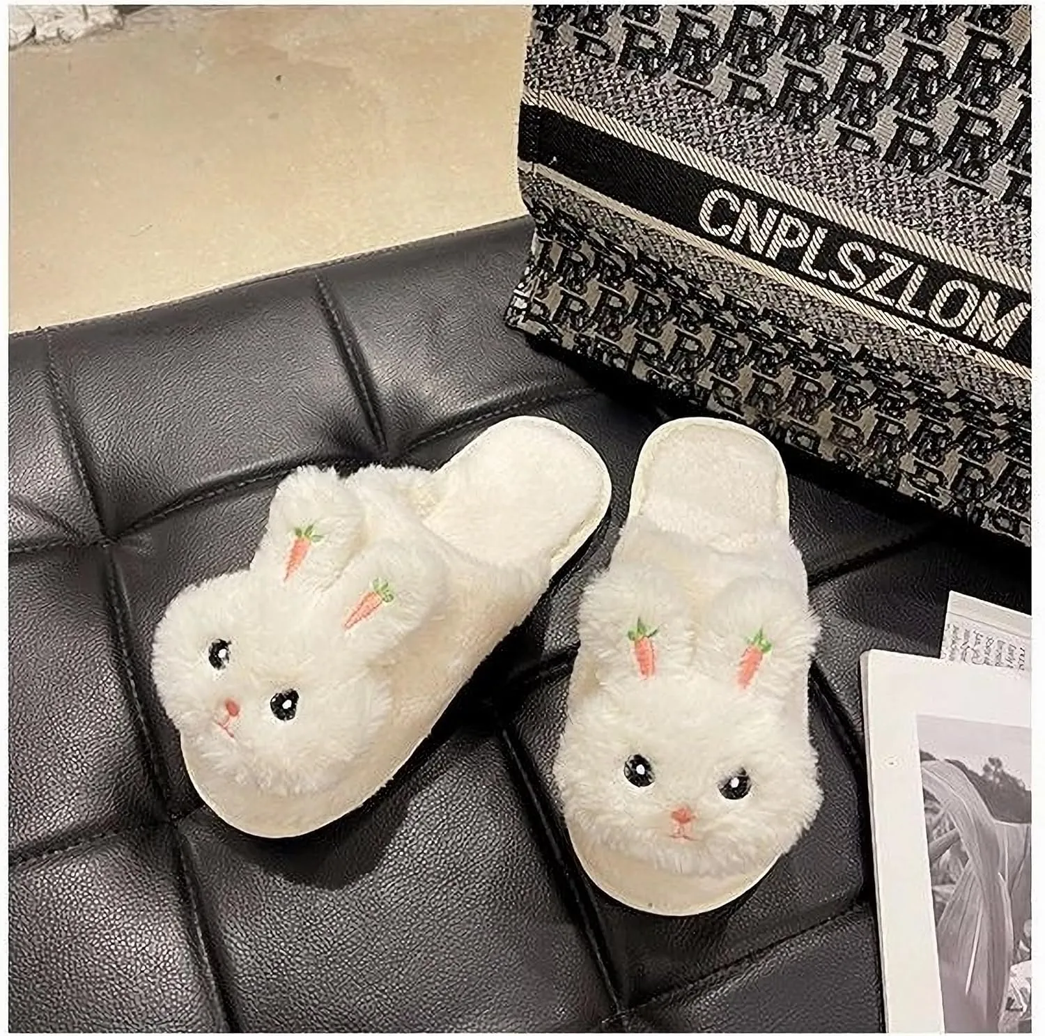 Bunny Slippers Funny Animal Slippers Bunny Indoor Warm Plush Slippers Cute Kawaii Cartoon Rabbit House Slippers Birthday Holiday Gifts for Girls Ladies