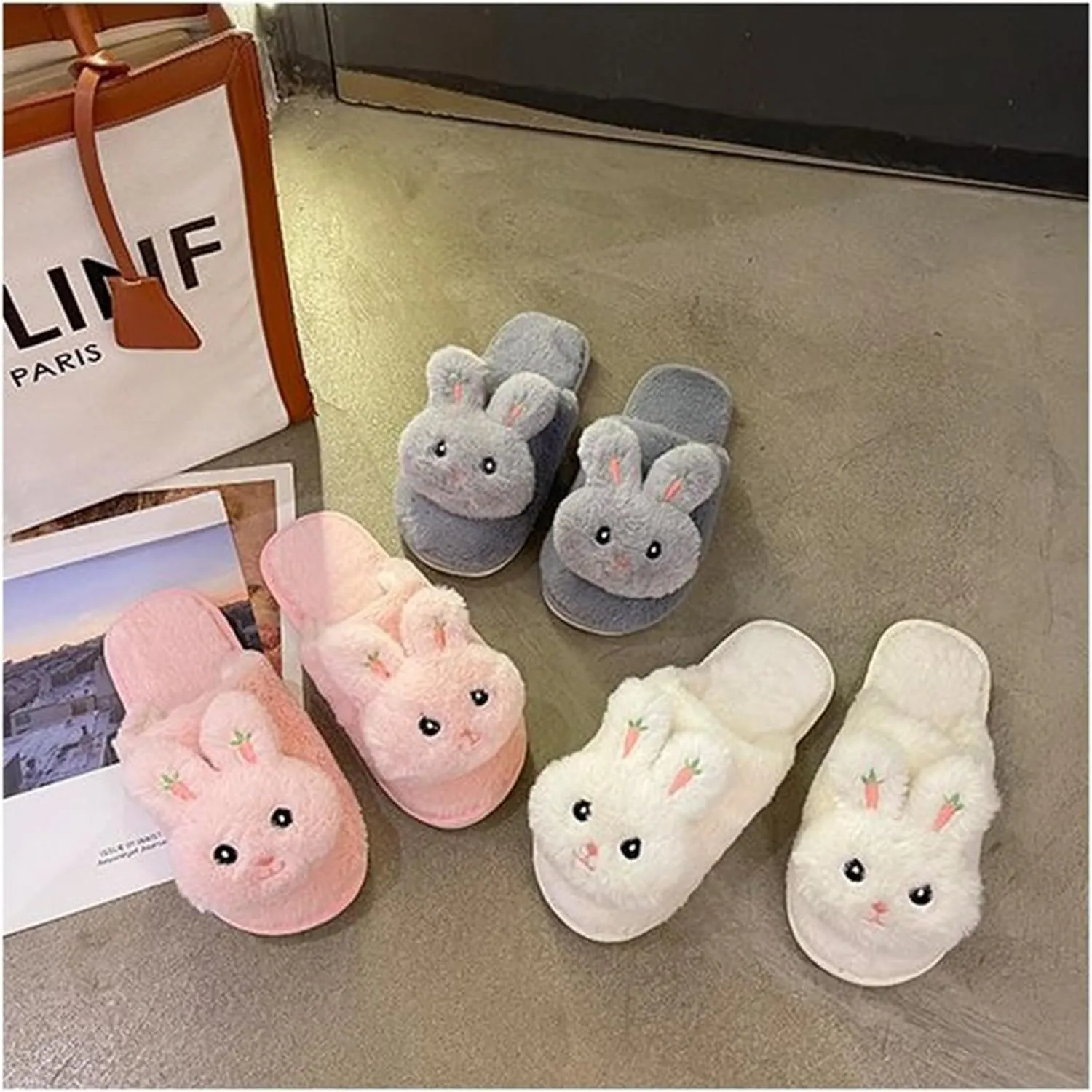 Bunny Slippers Funny Animal Slippers Bunny Indoor Warm Plush Slippers Cute Kawaii Cartoon Rabbit House Slippers Birthday Holiday Gifts for Girls Ladies