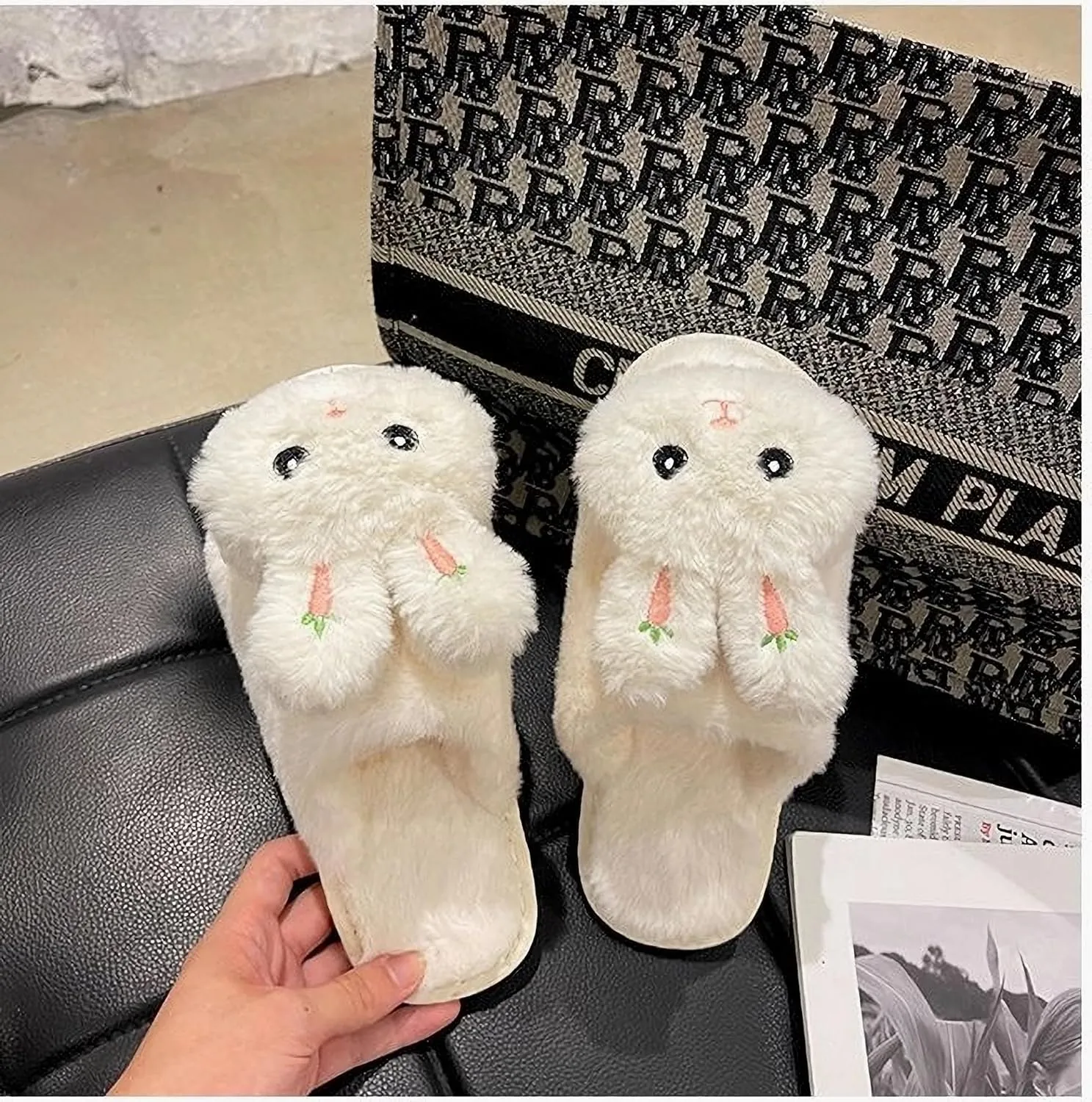 Bunny Slippers Funny Animal Slippers Bunny Indoor Warm Plush Slippers Cute Kawaii Cartoon Rabbit House Slippers Birthday Holiday Gifts for Girls Ladies