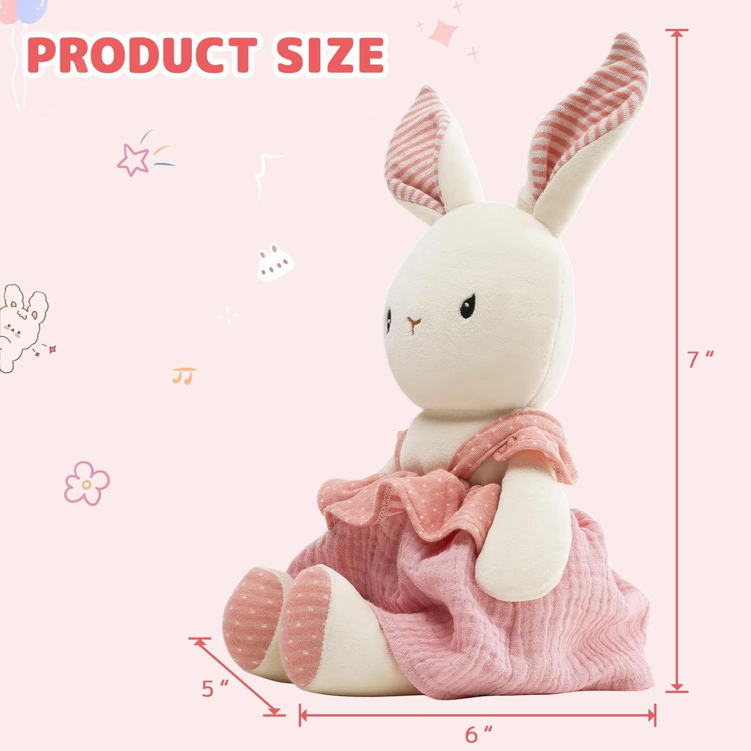 Bunny Stuffed Animal Organic Cotton Baby Plush Toys, 7" Easter Plush Bunny Soft Cuddly Toy for Babies and Toddlers