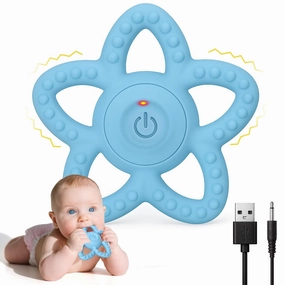 BUSOHA Vibrating Sensory Chew Teether Toy - Baby Teething Toys Sensory Toys for Autism and ADHD Toddler Kids Calming Travel Essentials for Airplane Car Gifts for Babies 6-18 Months