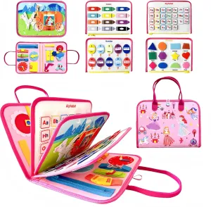 Busy Board Montessori Toy,Busy Book for Toddlers,Educational Activity Sensory Board,Toddler Travel Toy for Plane Car,Preschool Learning Fine Motor Skills Toys(Pink Princess)