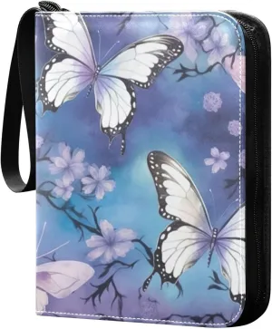 Butterflies Painted Card Binder 4-Pockets, 400 Pockets Card Holder with 50 Removable Sleeves, Trading Card Collector Zipper Album Holder, Collector Album