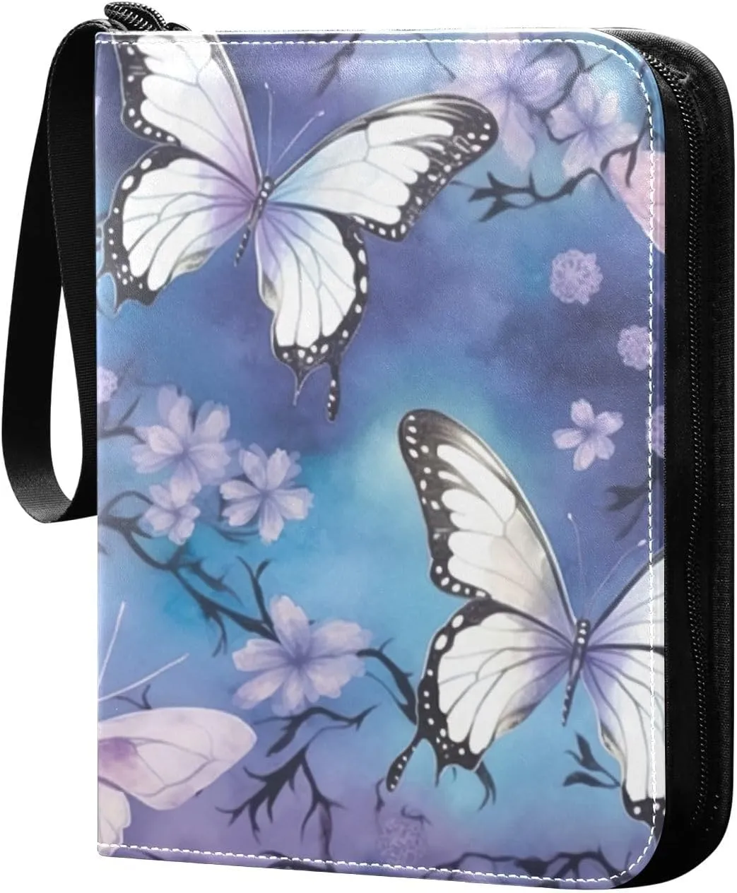 Butterflies Painted Card Binder 4-Pockets, 400 Pockets Card Holder with 50 Removable Sleeves, Trading Card Collector Zipper Album Holder, Collector Album