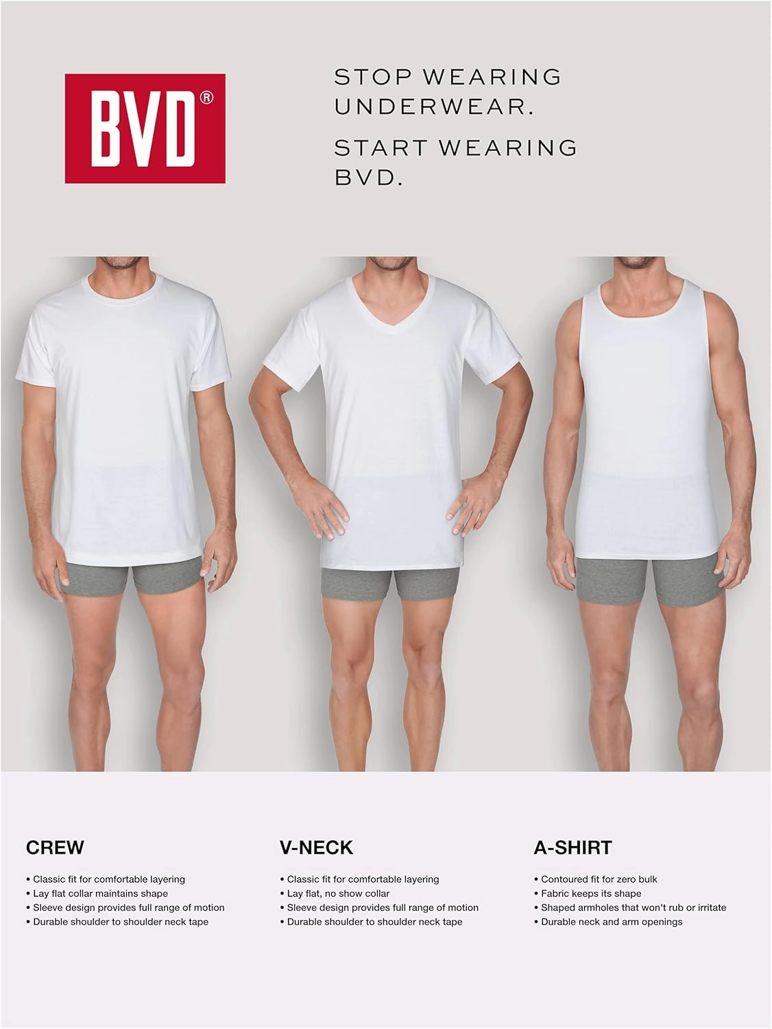 BVD Men’s Ring Spun Cotton Undershirts (Tag Free & Super Soft)
