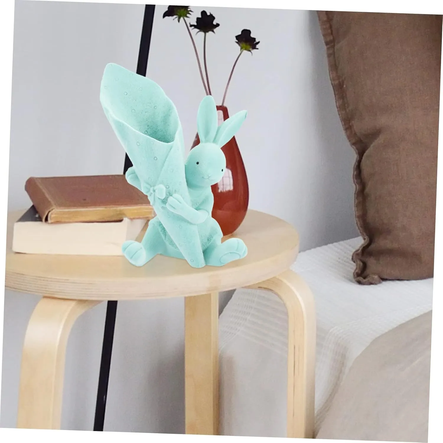 Cabilock Cartoon Bunny Figurine Holding Vase Cute Desktop Decor for and Office for Flower Arrangements Adorable Statues for Easter Everyday Use