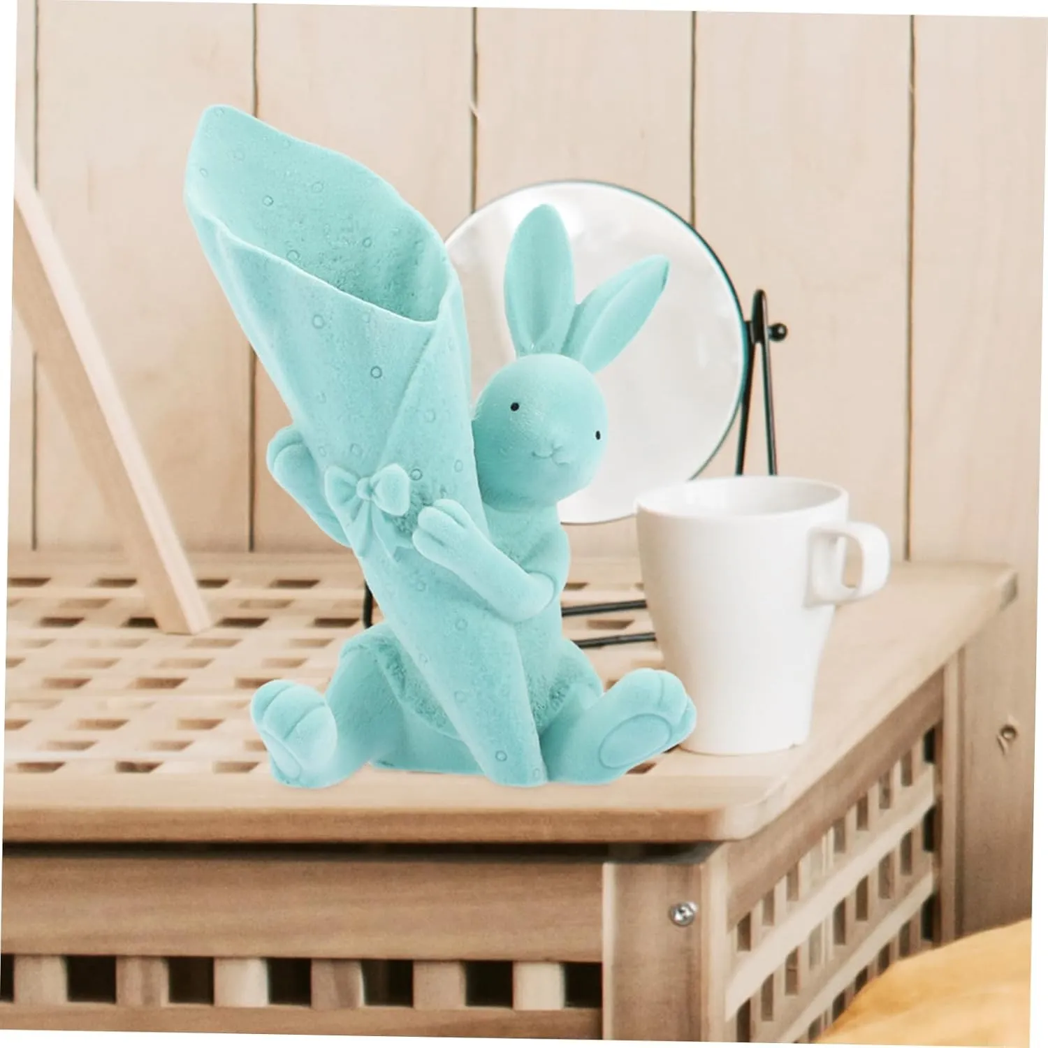 Cabilock Cartoon Bunny Figurine Holding Vase Cute Desktop Decor for and Office for Flower Arrangements Adorable Statues for Easter Everyday Use