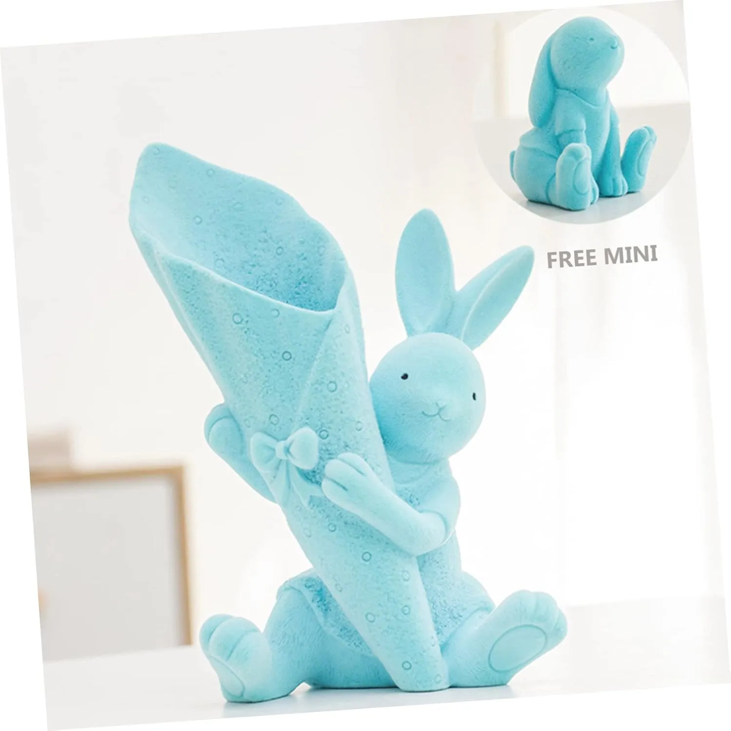 Cabilock Cartoon Bunny Figurine Holding Vase Cute Desktop Decor for and Office for Flower Arrangements Adorable Statues for Easter Everyday Use