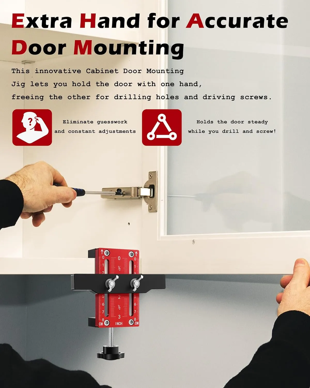 Cabinet Door Installation Positioner, Cabinet Door Mounting Jig for Easy Door Alignment, Cabinet Installation Tool for Hinge Mount, Cabinet Hardware Hinge Jig Clamps Up to 2 3/8"