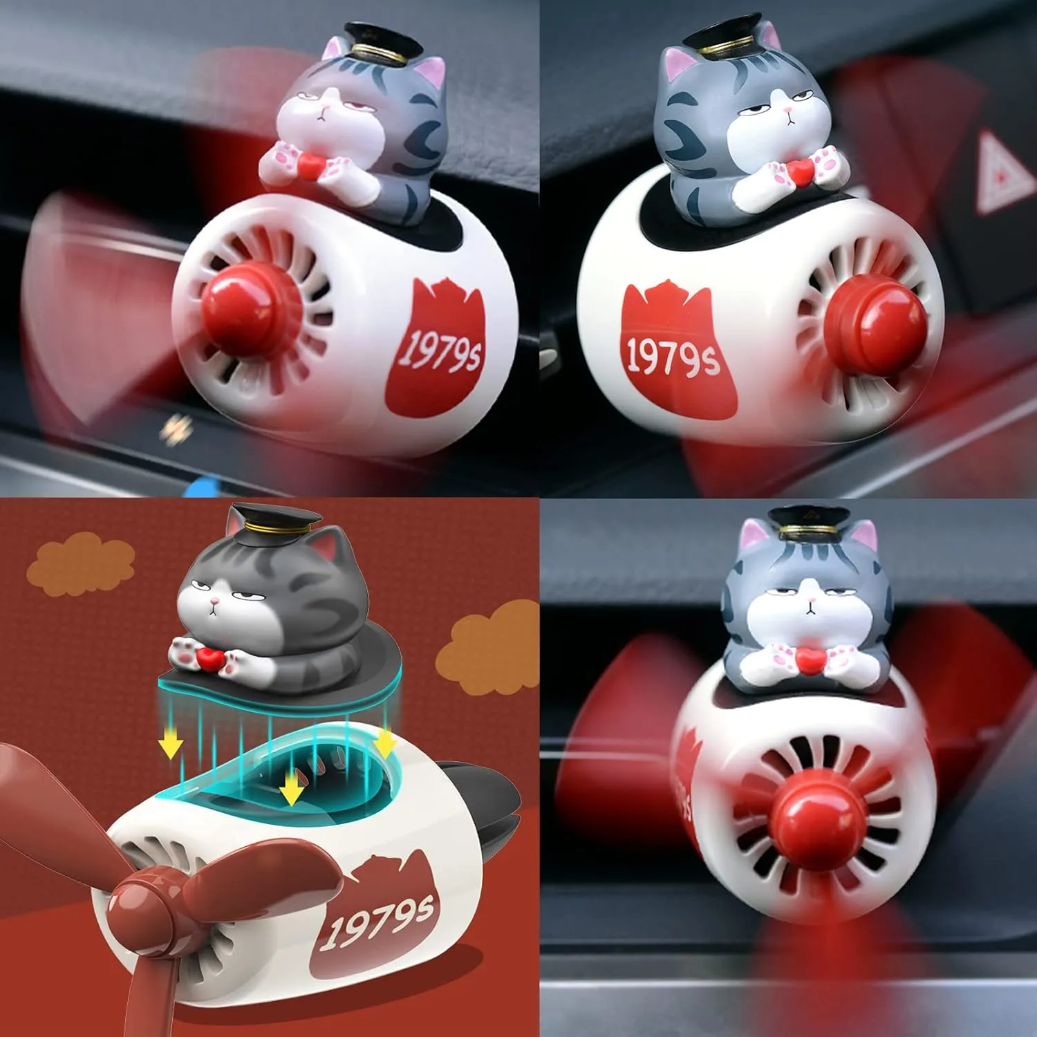 Cacacece Cute Cat Pilot Car Air Freshener - Creative Air Vent Clip Fragrance for Car, Long-Lasting Natural Perfume, Funny Automotive Decor