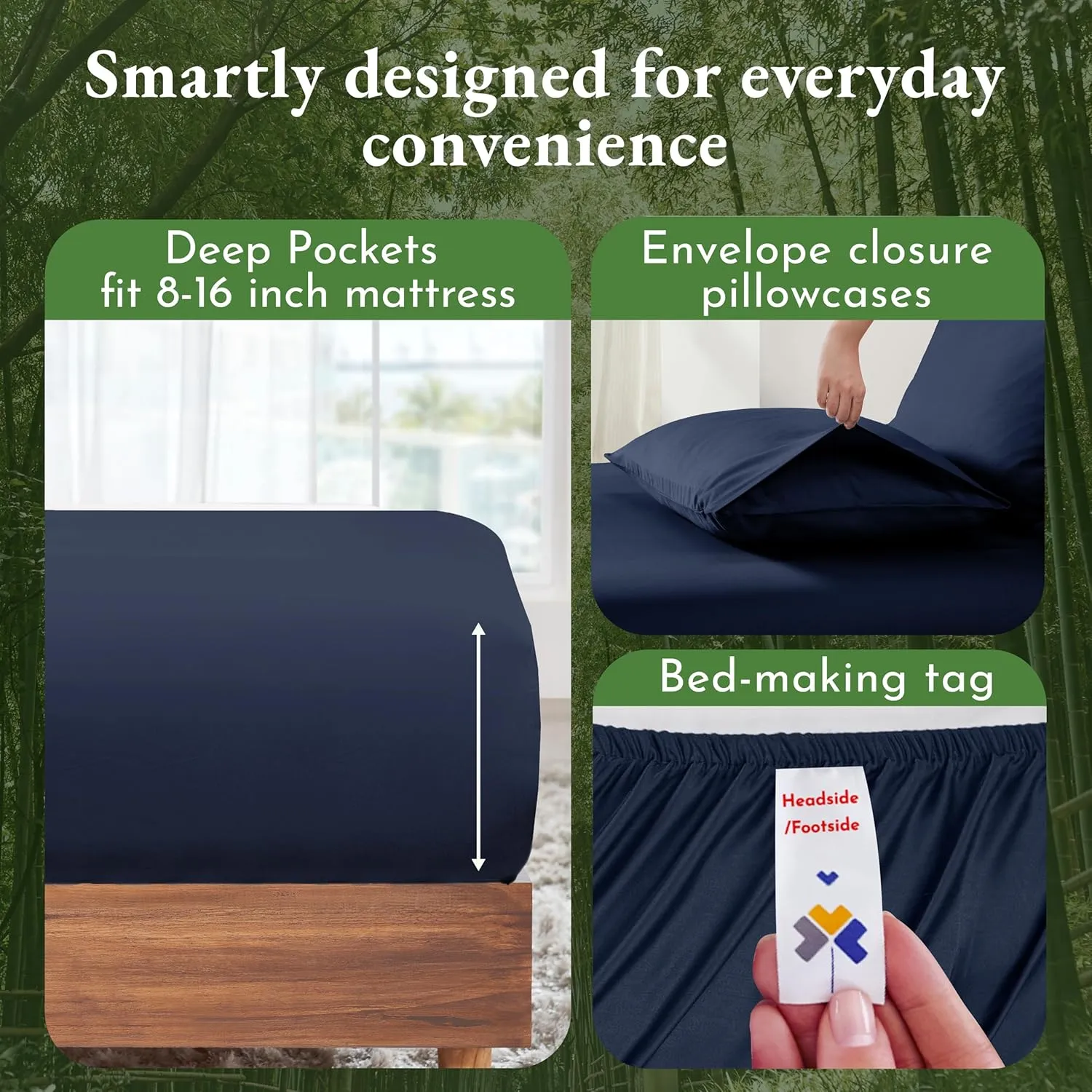 California Design Den Rayon from Bamboo Sheets Set, Cooling Queen Size Bed Luxury Silk Sheets, Bedsheets with Snug Fitted Deep Pockets (Queen, Navy Blue)
