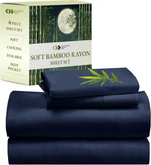 California Design Den Rayon from Bamboo Sheets Set, Cooling Queen Size Bed Luxury Silk Sheets, Bedsheets with Snug Fitted Deep Pockets (Queen, Navy Blue)