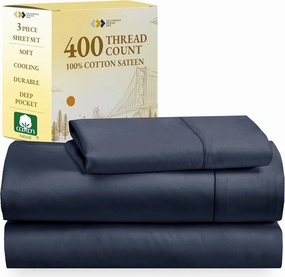 California Design Den Natural 100% Cotton Sheets, Twin Sheets Set, 400 Thread Count Sateen Bedding for Dorm Rooms & Adults, Deep Pockets with All Around Elastic, Cool & Durable - Indigo Dusty Blue
