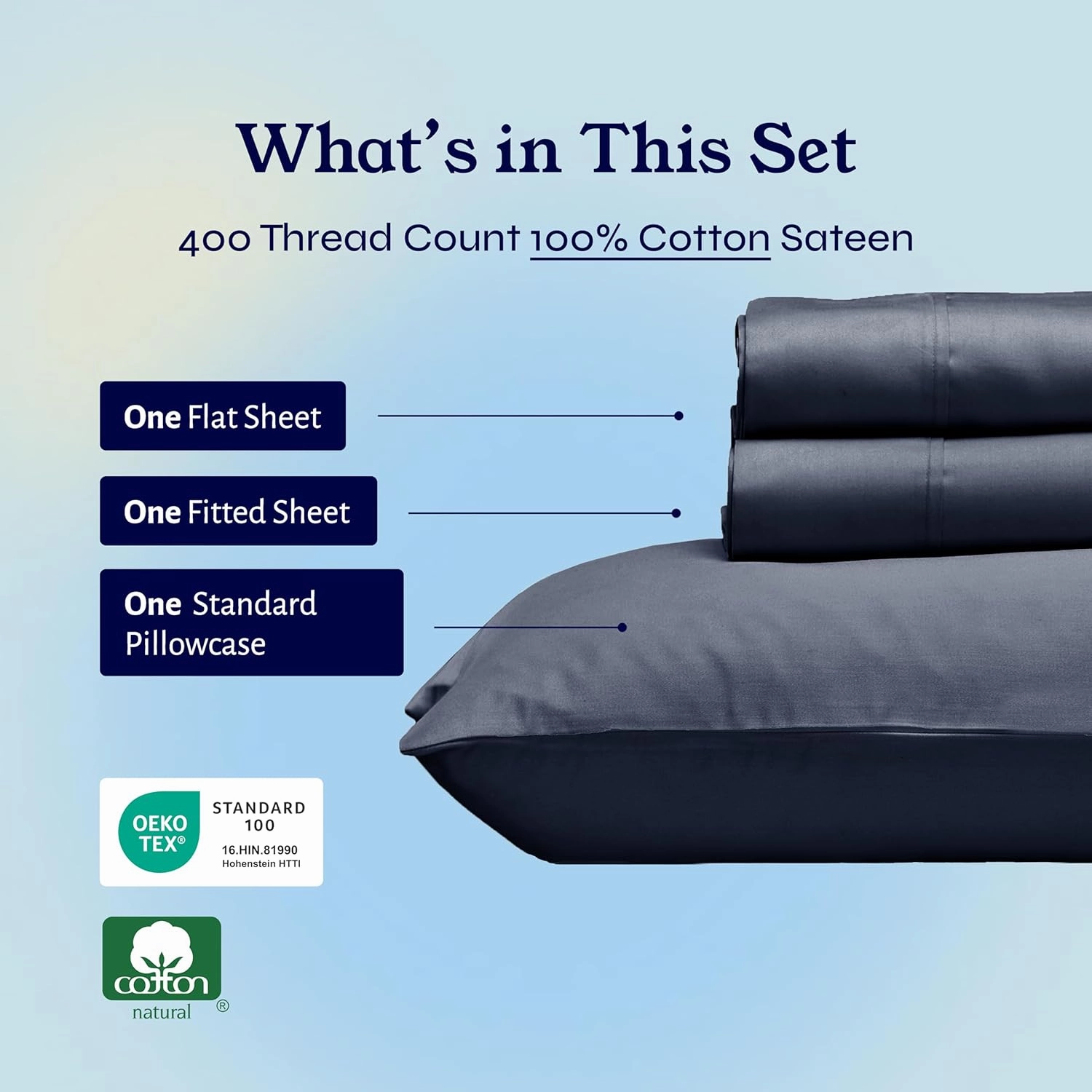 California Design Den Natural 100% Cotton Sheets, Twin Sheets Set, 400 Thread Count Sateen Bedding for Dorm Rooms & Adults, Deep Pockets with All Around Elastic, Cool & Durable - Indigo Dusty Blue