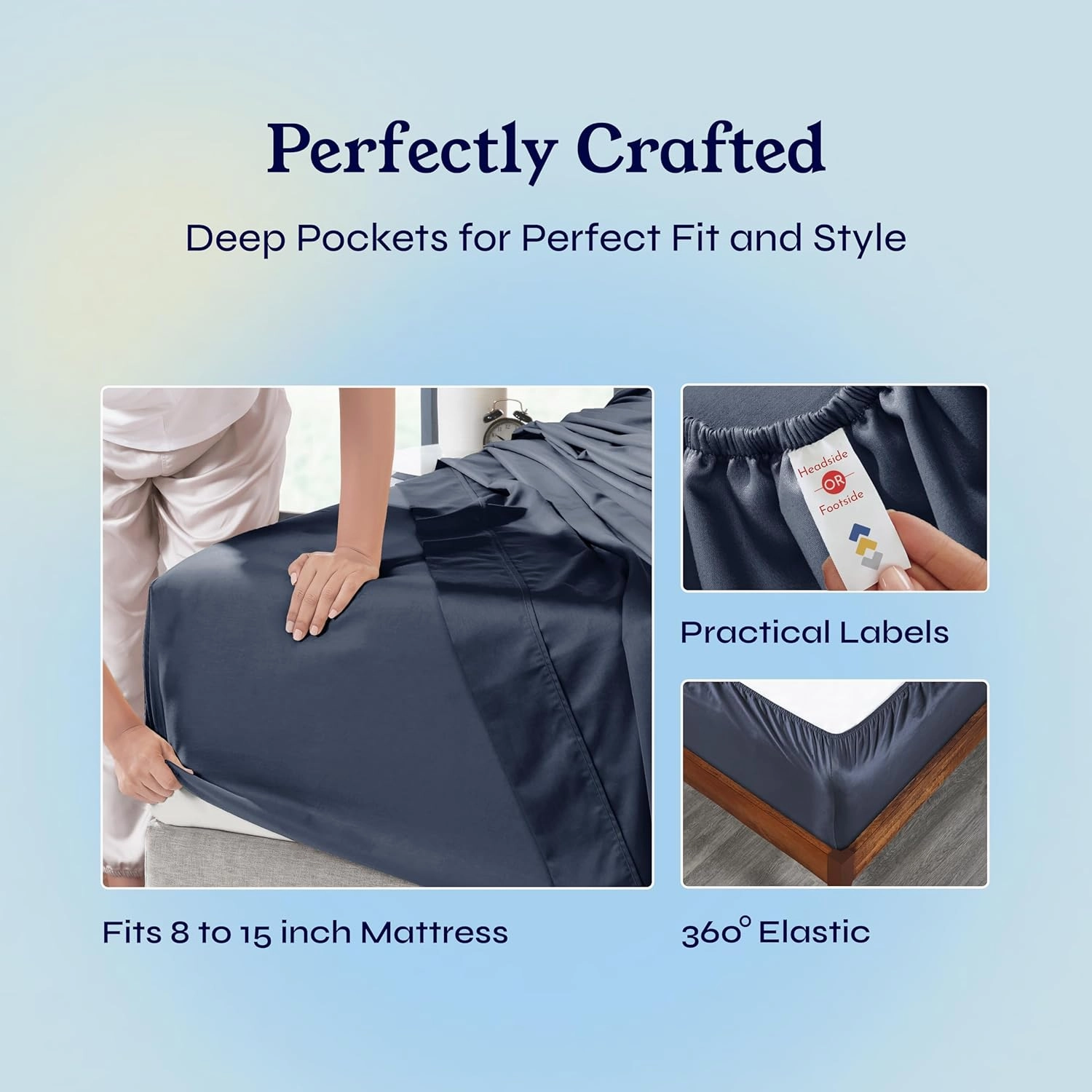 California Design Den Natural 100% Cotton Sheets, Twin Sheets Set, 400 Thread Count Sateen Bedding for Dorm Rooms & Adults, Deep Pockets with All Around Elastic, Cool & Durable - Indigo Dusty Blue