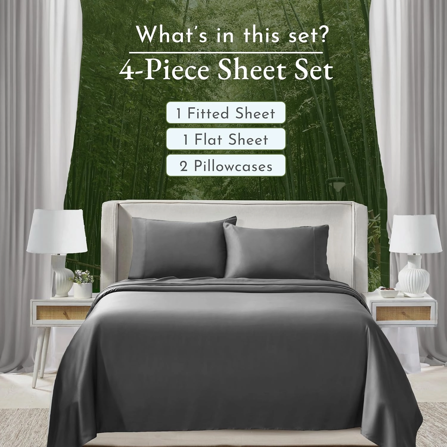 California Design Den Rayon from Bamboo Luxury Silk Cooling Sheets, Queen Size, Grey Bedsheets with Snug Fitted Deep Pockets
