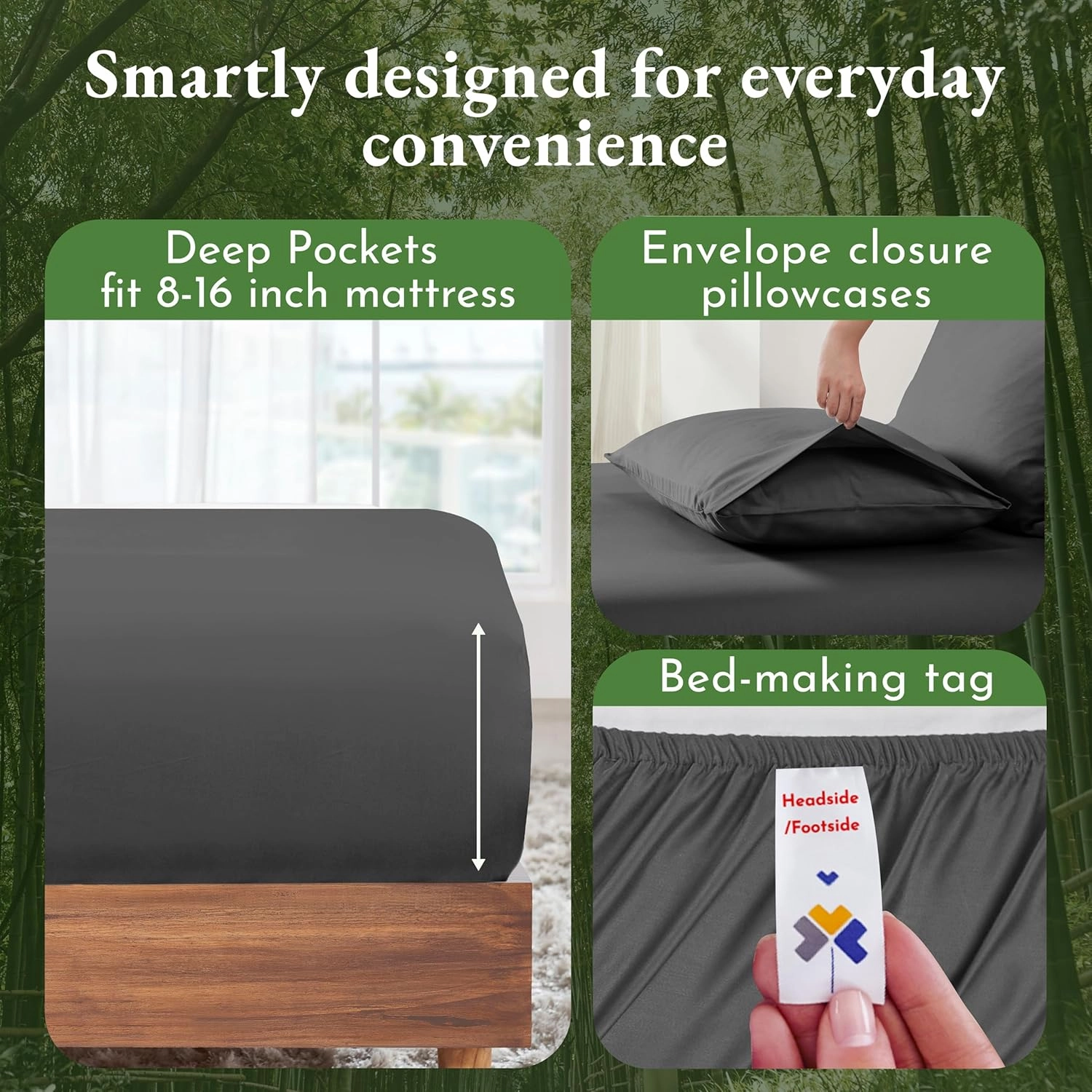 California Design Den Rayon from Bamboo Luxury Silk Cooling Sheets, Queen Size, Grey Bedsheets with Snug Fitted Deep Pockets