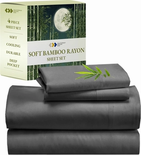 California Design Den Rayon from Bamboo Luxury Silk Cooling Sheets, Queen Size, Grey Bedsheets with Snug Fitted Deep Pockets