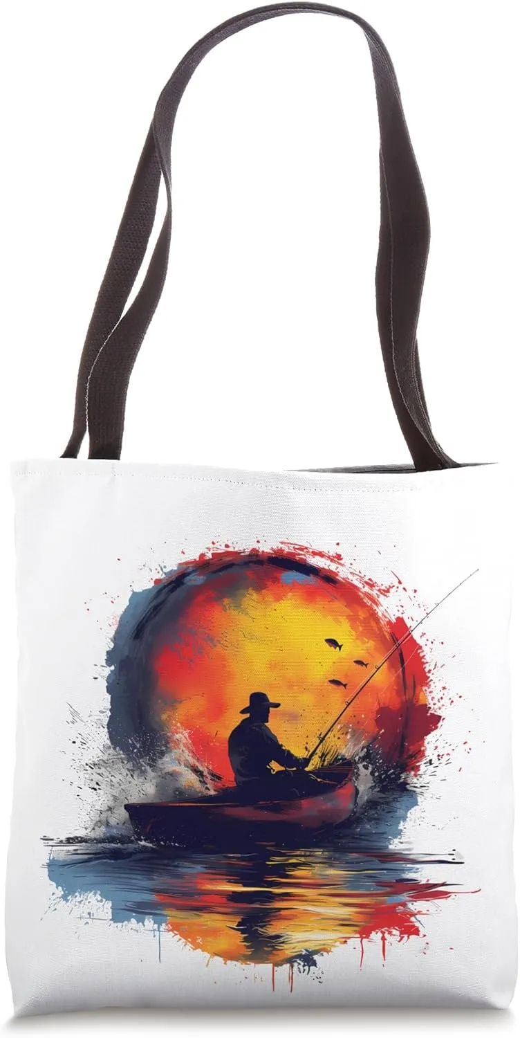 Canoe Fishing Riverside Serenity Tote Bag