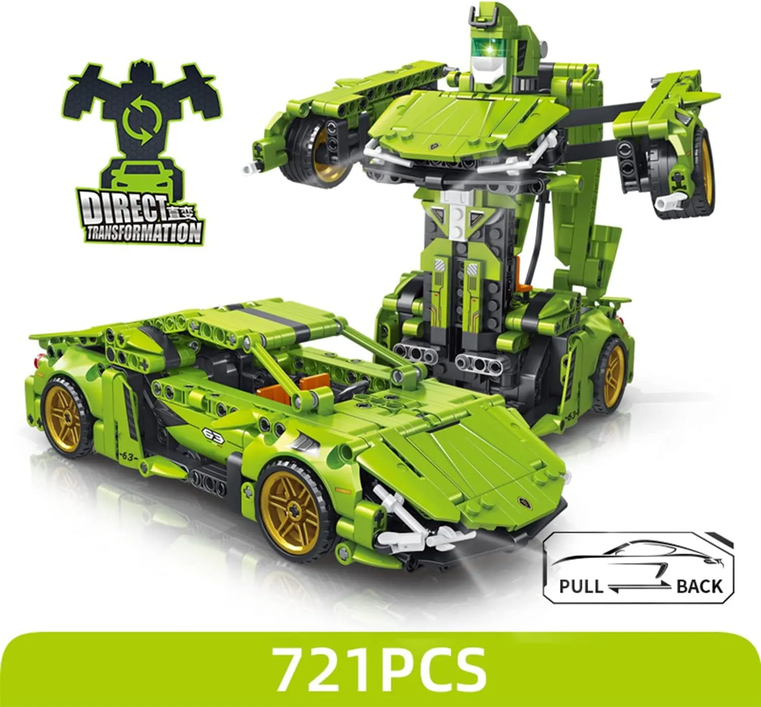 Car Building Blocks Toys for Kids Adult 2 in 1 Transform into Robot Building Kit Pull Back Sports Race Cool Car Technical Model Set for Boys Girls Age 6  (721 Pieces