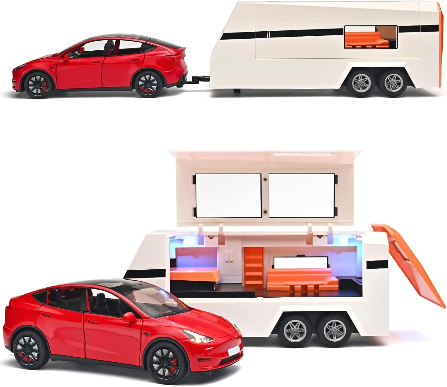 Car for Boys 1/24 Diecast Cars Y Toy Trailer,Die Cast Metal Y Toy Car,Metal Trailer Toys for Toddlers,Pull Back Cars with Light and Sound,Cars for Kids Ages 3-5（Red）