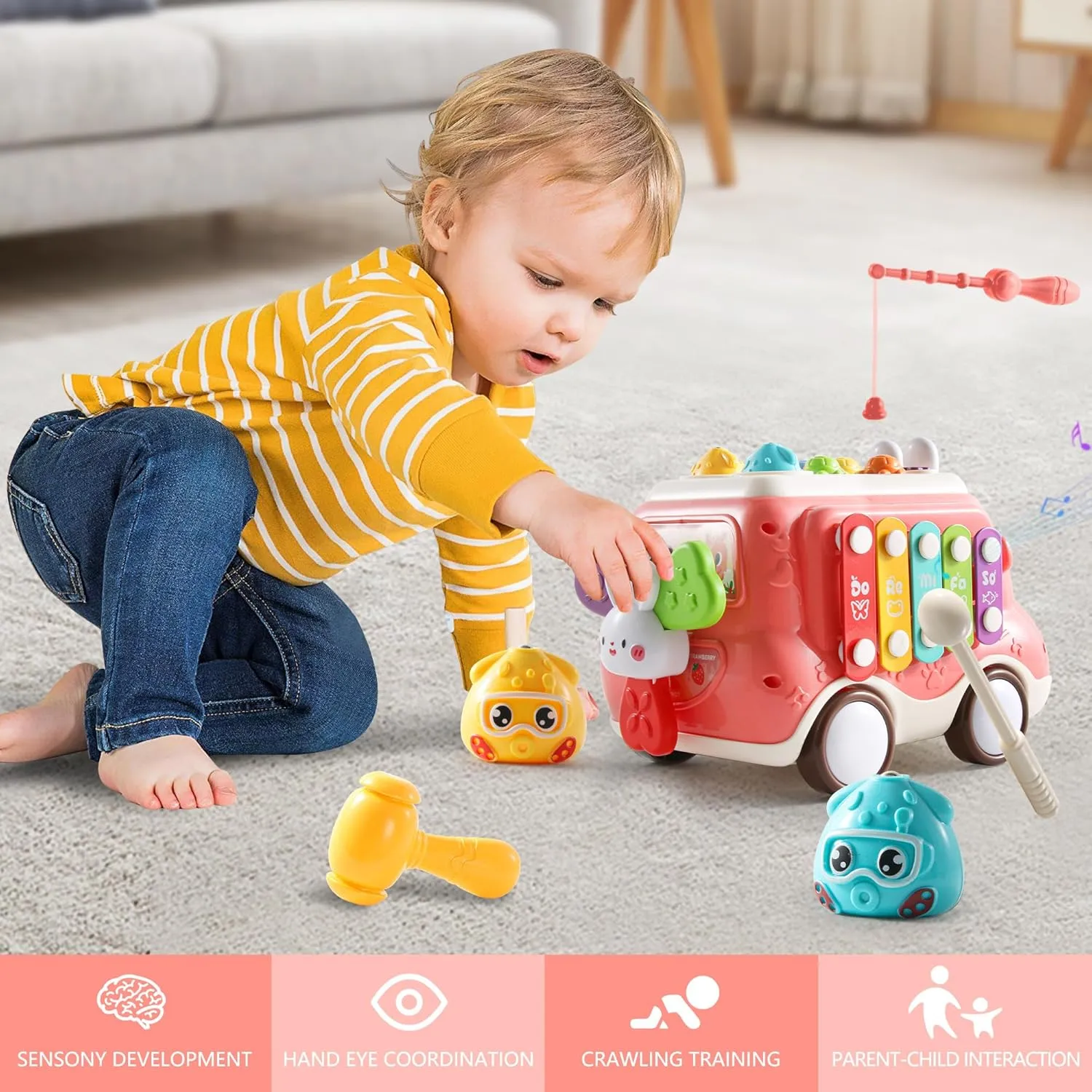 Car Toy for 1-2 Year Old Girl Gifts Baby Toys 6-12-18 Months ,6 in 1 Montessori Toy,Baby Bus Musical Learning Toys for Toddlers 1-3,Christmas Birthday Gift for Boys Girls Kids