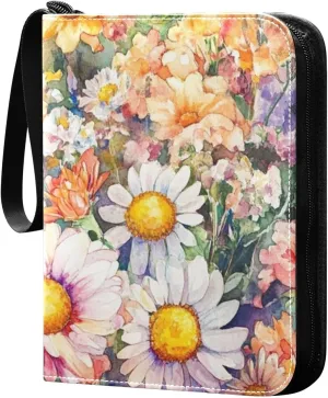 card albums card holder case with double sided removable sleeves collectors for 400 cards Florid Pattern Colorful