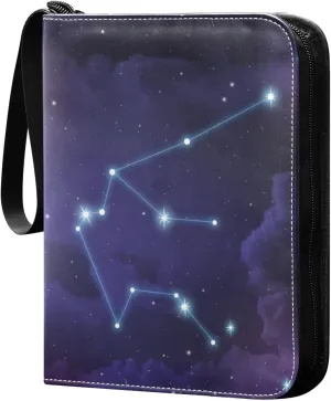 Card Binder 4 Pocket, Trading Card Binder Holder Fits 400 Cards with 50 Sleeves, Card Collection Binder Album Book Holder for Baseball Football Games Cards, Creative Aquarius