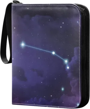Card Binder 4 Pocket, Trading Card Binder Holder Fits 400 Cards with 50 Sleeves, Card Collection Binder Album Book Holder for Baseball Football Games Cards, Creative Aries