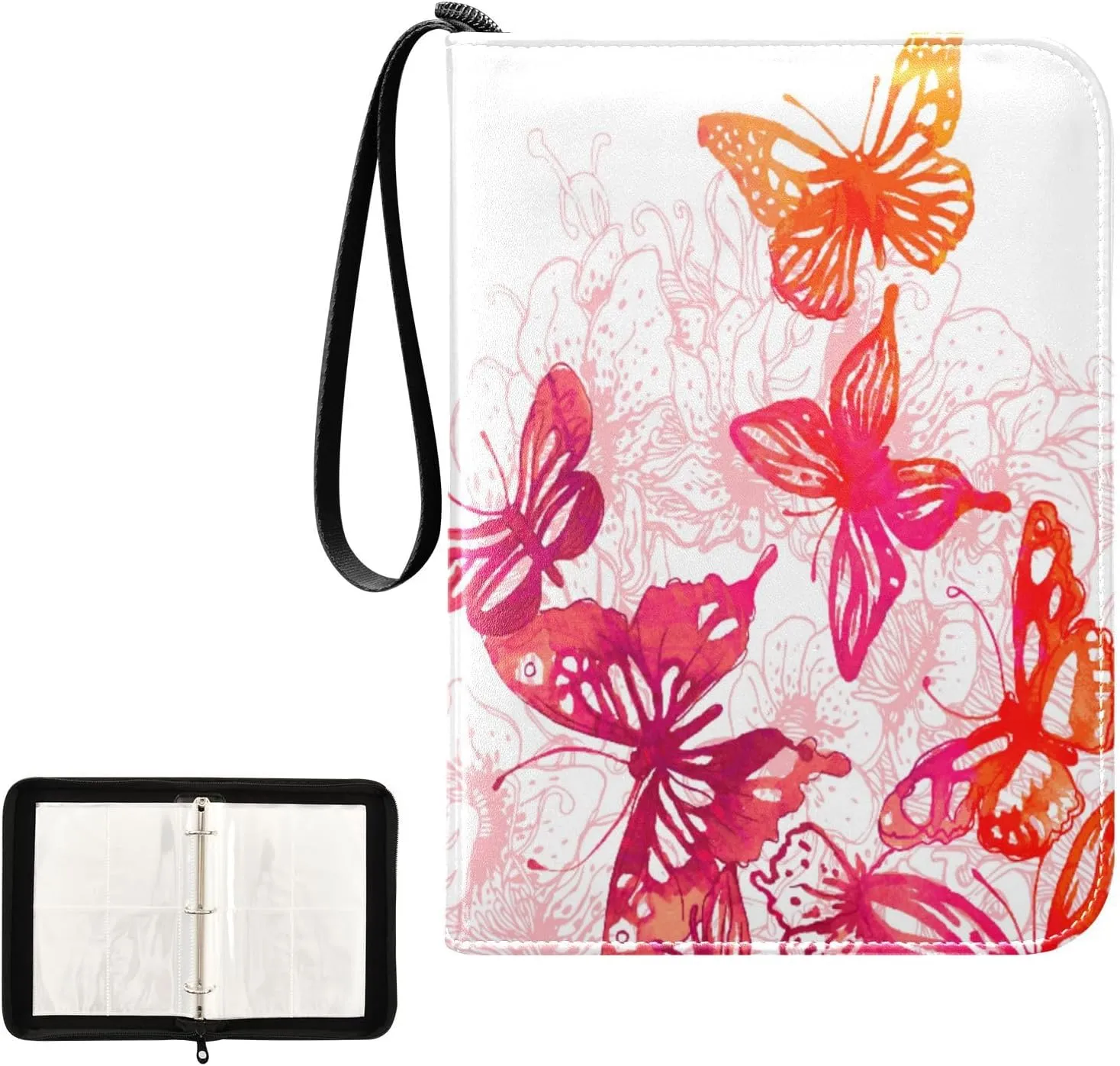 Card Binder 400 Pockets Trading Card Binder Holder with 50 Removable Sleeves,Card Binder Album with Zipper Portable Card Folder for Baseball Football Games Sports Cards,Butterflies Painted