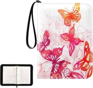 Card Binder 400 Pockets Trading Card Binder Holder with 50 Removable Sleeves,Card Binder Album with Zipper Portable Card Folder for Baseball Football Games Sports Cards,Butterflies Painted