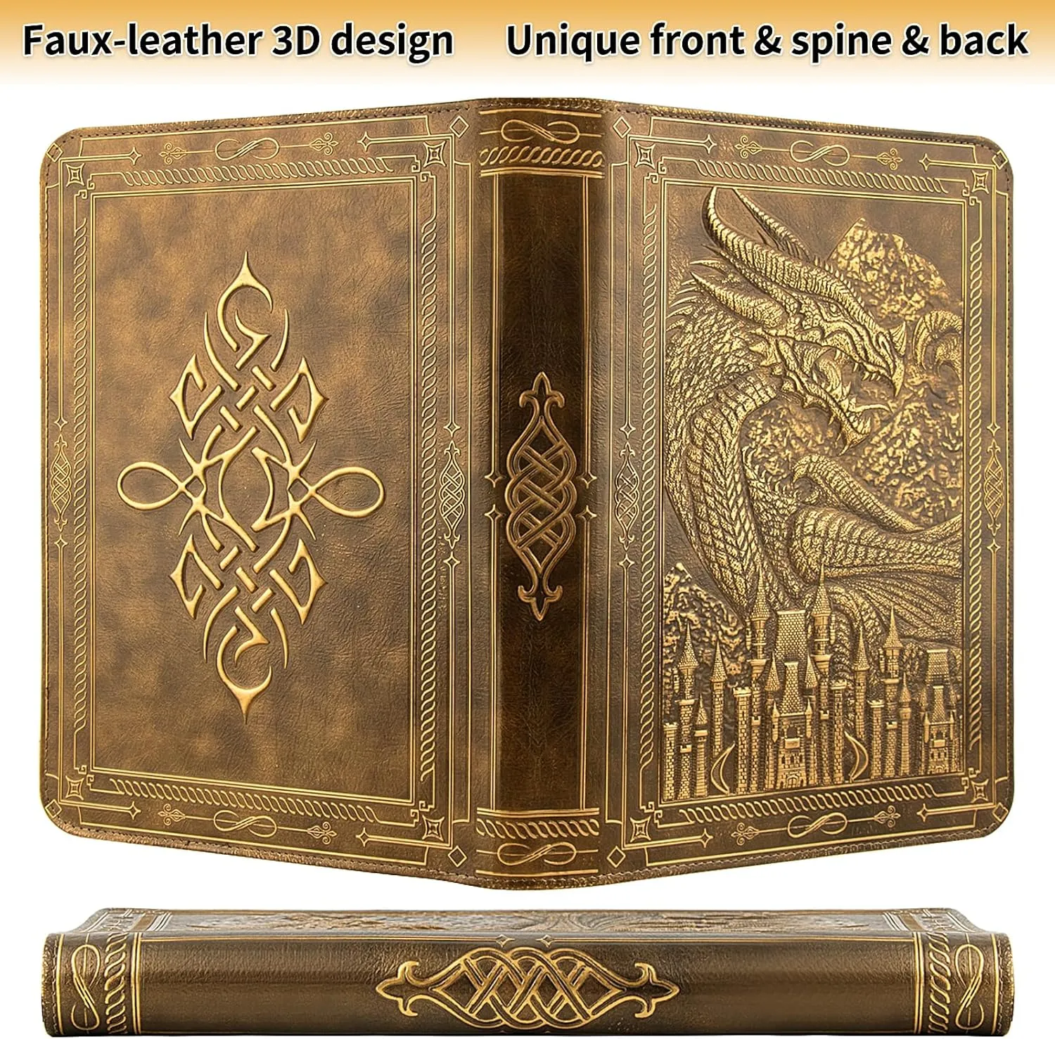 Card Binder 9 Pocket, 3D PU Leather Album with Zipper, 360 Side Loading Pockets for TCG, MTG, Lorcana, Other Collectible Cards, Trading Card Game Protective Folder Album (Golden Brown)